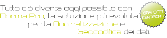 Tutto ciò diventa oggi possibile con Norma Pro, la soluzione più evoluta per la Normalizzazione e Geocodifica dei dati